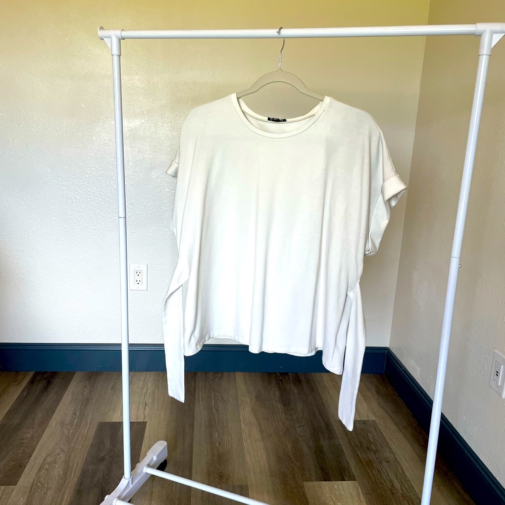 White, tie front blouse